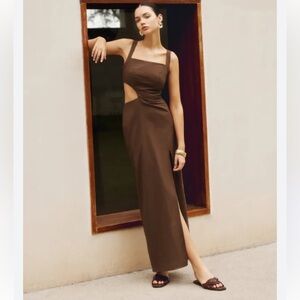 Cotton linen cutout split dress